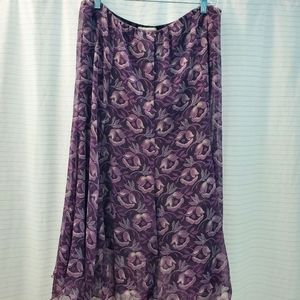Dressbarn: LG floral pattern calf length skirt, purple, black, grey